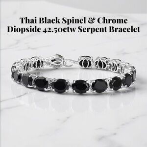 Thai Black Spinel SERPENT TENNIS BRACELET w/ Chrome Diopside 42.5ctw
